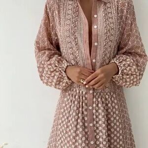 Zara Pink Long Sleeve Patterned Dress